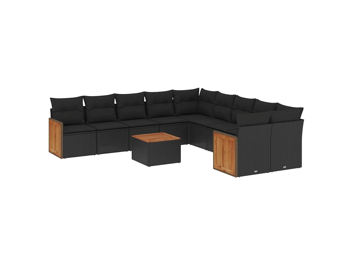 Maison Exclusive - Set De Sofás De Jardín 11 Pzas Y Cojines Ratán Sintético Negro