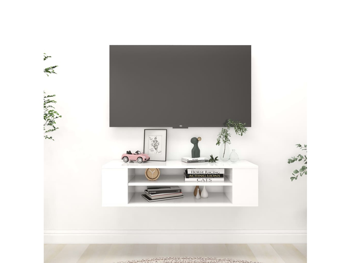 Mueble De Tv | Mueble De Salón | Cabinet De Tv Colgante Madera Contrachapada Blanco 100x30x26,5cm Wsd746978