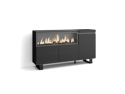 Aparadores para salón, 160, 3 Puertas, Chimenea eléctrica XXL, Diseño industrial, Negro SKRAUT HOME