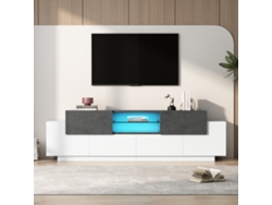 Mueble Para Tv Led, Estilo Moderno, 180x40x45 Cm, Estantes De Vidrio, Múltiples Espacios De Almacenamiento, Para Tv De 80 Pulgadas, Blanco Y Gris