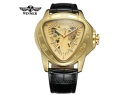 (Estilo 3) Reloj mecánico triangular para hombre con tapa trasera esqueletizada y correa de cuero transparente.