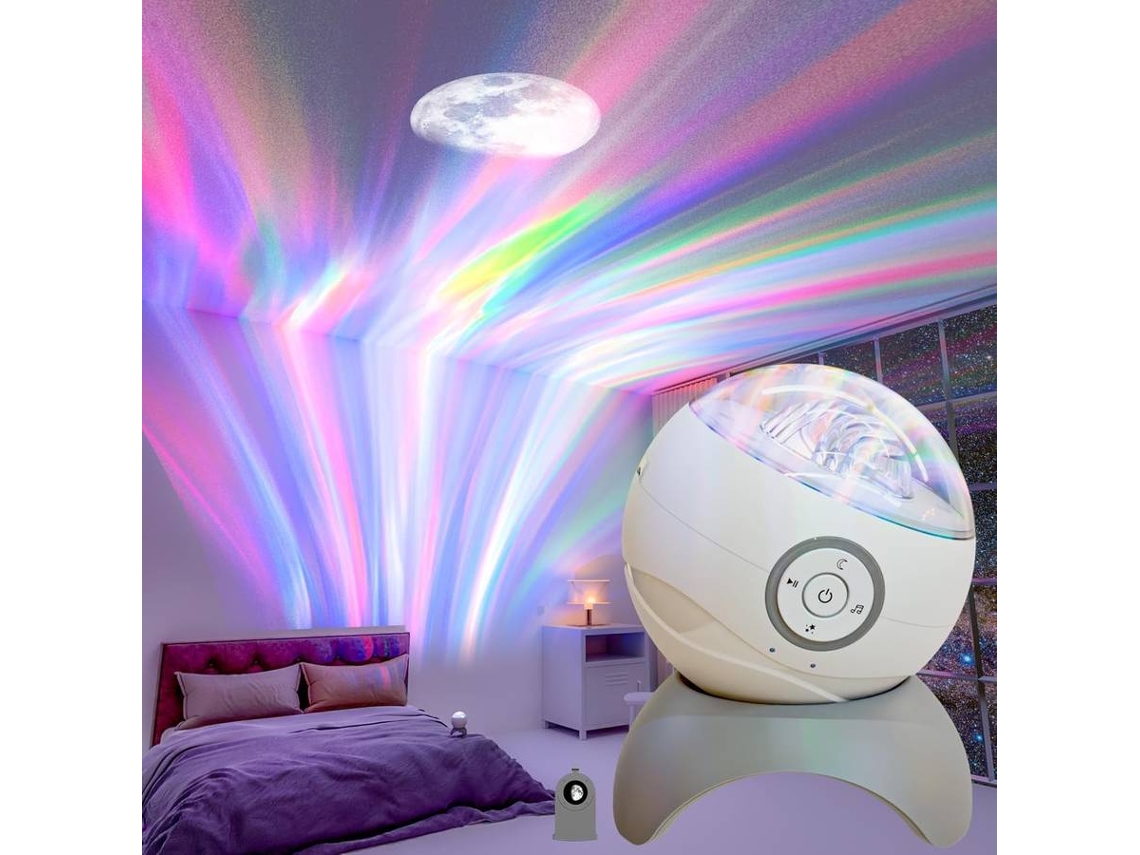 Proyector Aurora Galaxia Colorido, Lámpara de Olas del Océano y Luna, 3 Cubiertas, Recargable Tipo C (Blanco)