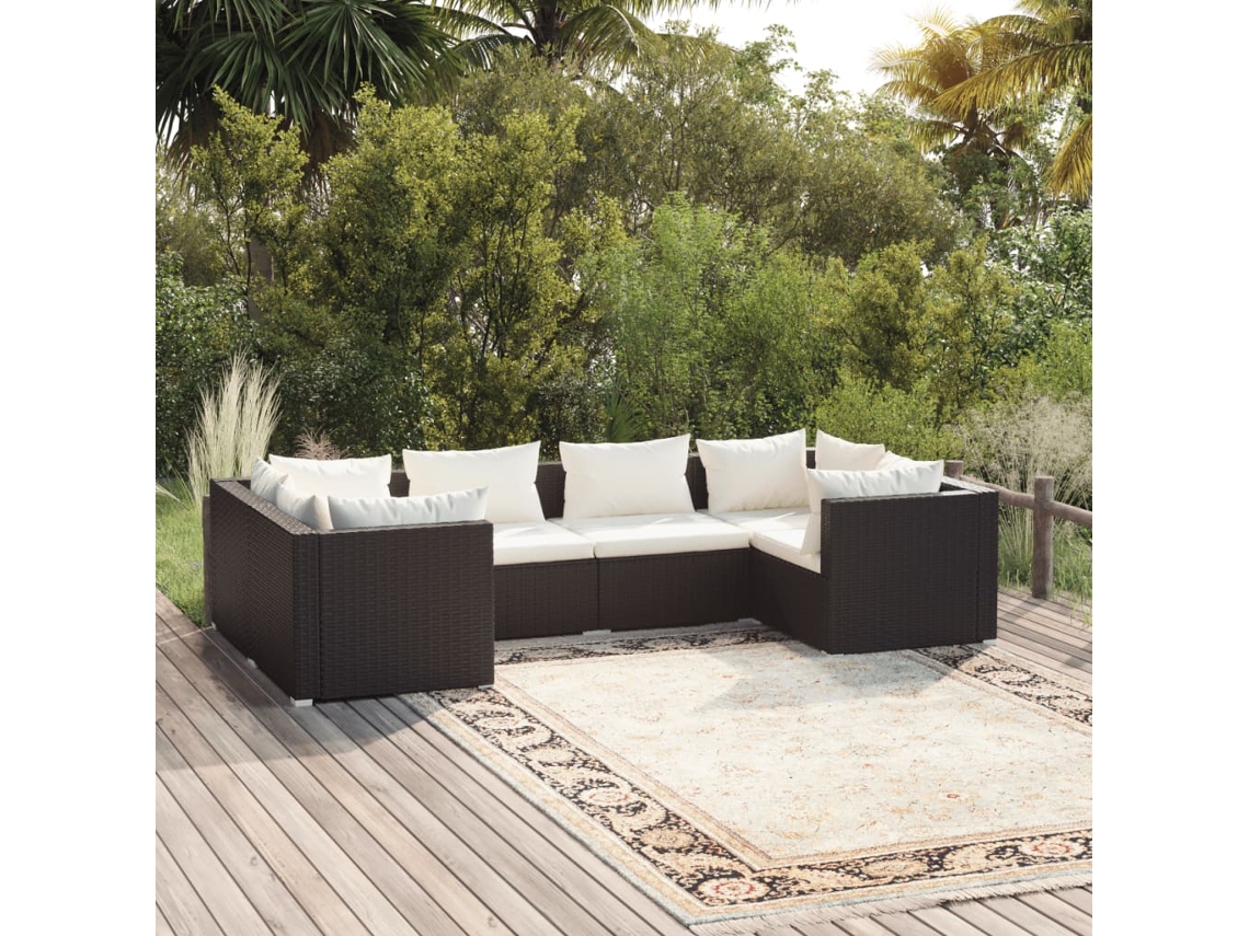 Conjunto de jardín DKD Home Decor de 6 piezas con cojines de mimbre negros
