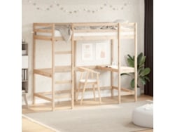 Cama Alta Con Escritorio Madera Maciza De Pino 90x200 Cm
