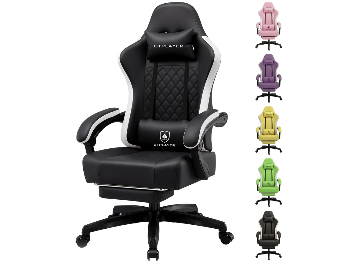 Gtplayer Cadeira De Jogos Ergonômica, Poltrona Para Jogos, Cadeira De Escritório, Couro Sintético, 150 Kg, Preto