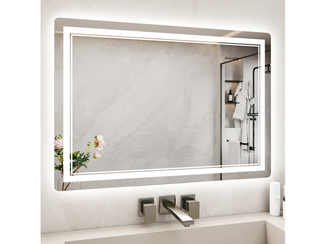 Espejo de Baño con Luz LED y Antivaho 60x80 cm Temperatura de Color Seleccionable (Cálido, Neutro, Frío) BOTIFLY
