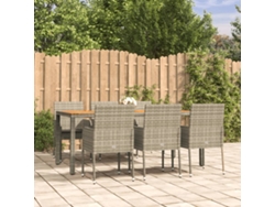 Juego de comedor de jardín de 7 piezas con cojines, mimbre gris, DKD Home Decor