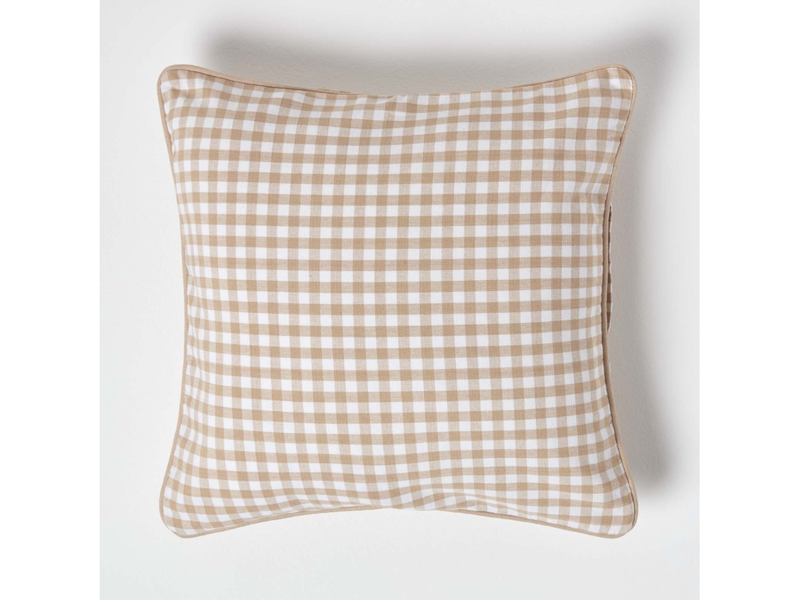 Homescapes Cotton Gingham Check Beige Cushion Cover 45x45 Cm