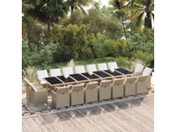 19 Pcs Conjunto de Comedor para Jardín con Almohadones en Mimbre PE en Beige