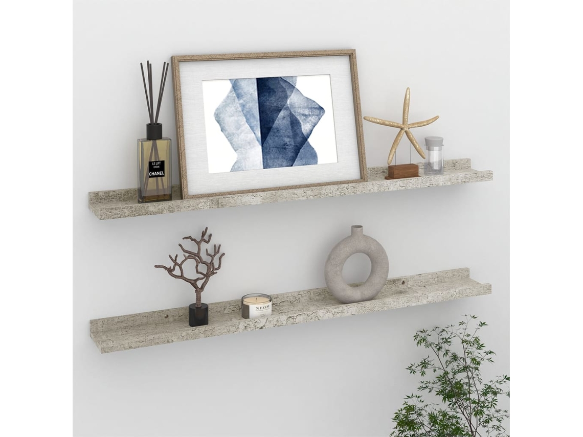 Estantes De Pared 2 Uds | Estante Flotante Gris Hormigón 80x9x3 Cm