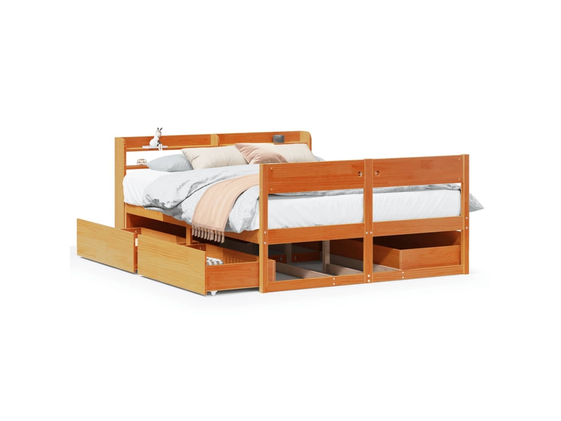 Maison Exclusive - Cama Sin Colchón Madera Maciza De Pino Marrón Cera 120x200 Cm