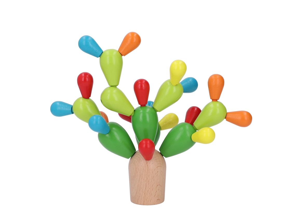 Brinquedo Educativo Infantil Cacto De Madeira Para Pilhar E Construir Blocos Coloridos