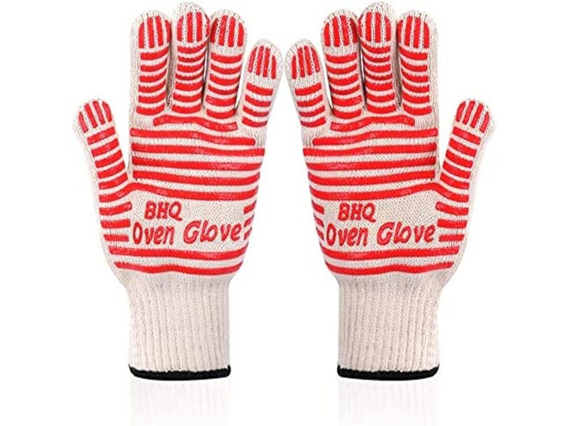 Guantes largos de dos piezas, resistentes al calor, de color rojo, antideslizantes, lavables y con certificación EN407.