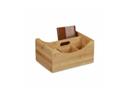 Relaxdays Organizador De Escritorio Bambú, Portalápices, 4 Compartimentos, Con Asa, Madera, 12x25x18 Cm, Marrón Natural