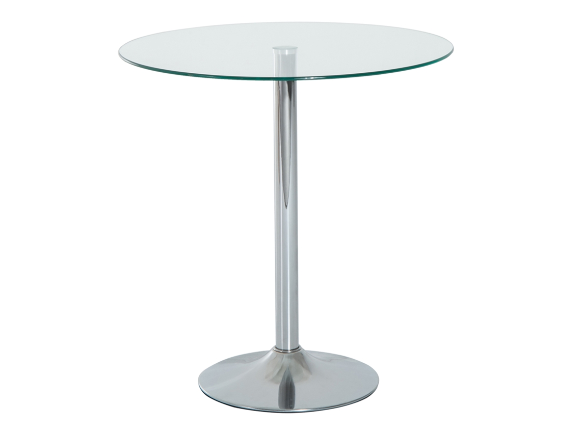 Mesa Comedor Redonda Cristal Estructura Metálica Plateado