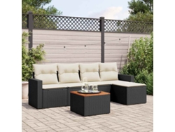 Conjunto de sofá de jardín de 6 piezas con cojines, mimbre sintético negro, DKD Home Decor