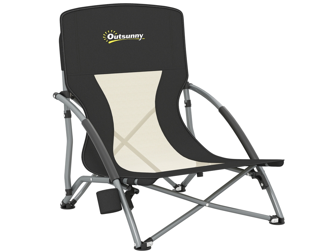 Silla De Playa Plegable, Silla De Camping Plegable Ligera, Bolsa De Transporte, Portavasos, 58 X 55 X 62 Cm, Negra