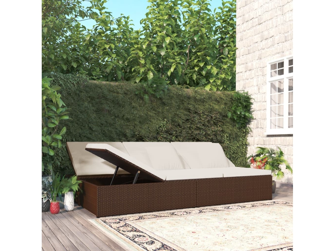 Sillón convertible de ratán marrón con cojines de Lovely Home
