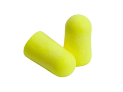 Auriculares desechables de color amarillo neón, modelo 2026, 250 pares por caja, relación señal/ruido de 36 dB, espuma sólida.