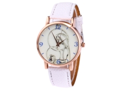 Relógio De Couro Para Homem/mulher Com Dial Redondo Relógio De Pulseira De Quartzo (branco)