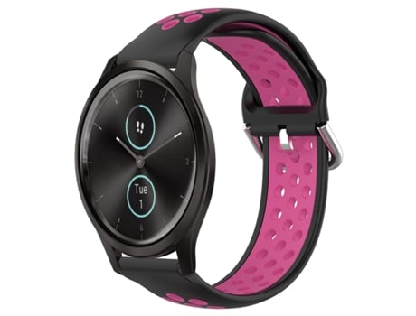Correa de reloj inteligente para Garmin VivoMove Style 20 mm Silicona deportiva transpirable perforada (Negro + Rojo rosa)