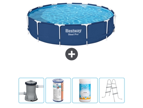 Piscina BESTWAY Round Steel Pro - 396 x 84 cm - Azul - Bomba incluida Filtrar - Cloro - Escalera