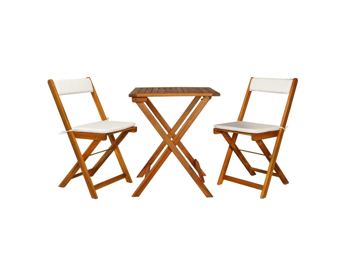 Juego de bistró plegable de 2 piezas con cojines de acacia maciza, Dkd Home Decor