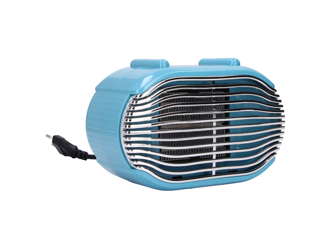 Calentador de escritorio de 800 W, oscilación de 45°, azul, portátil, con velocidad ajustable, para oficina y hogar.