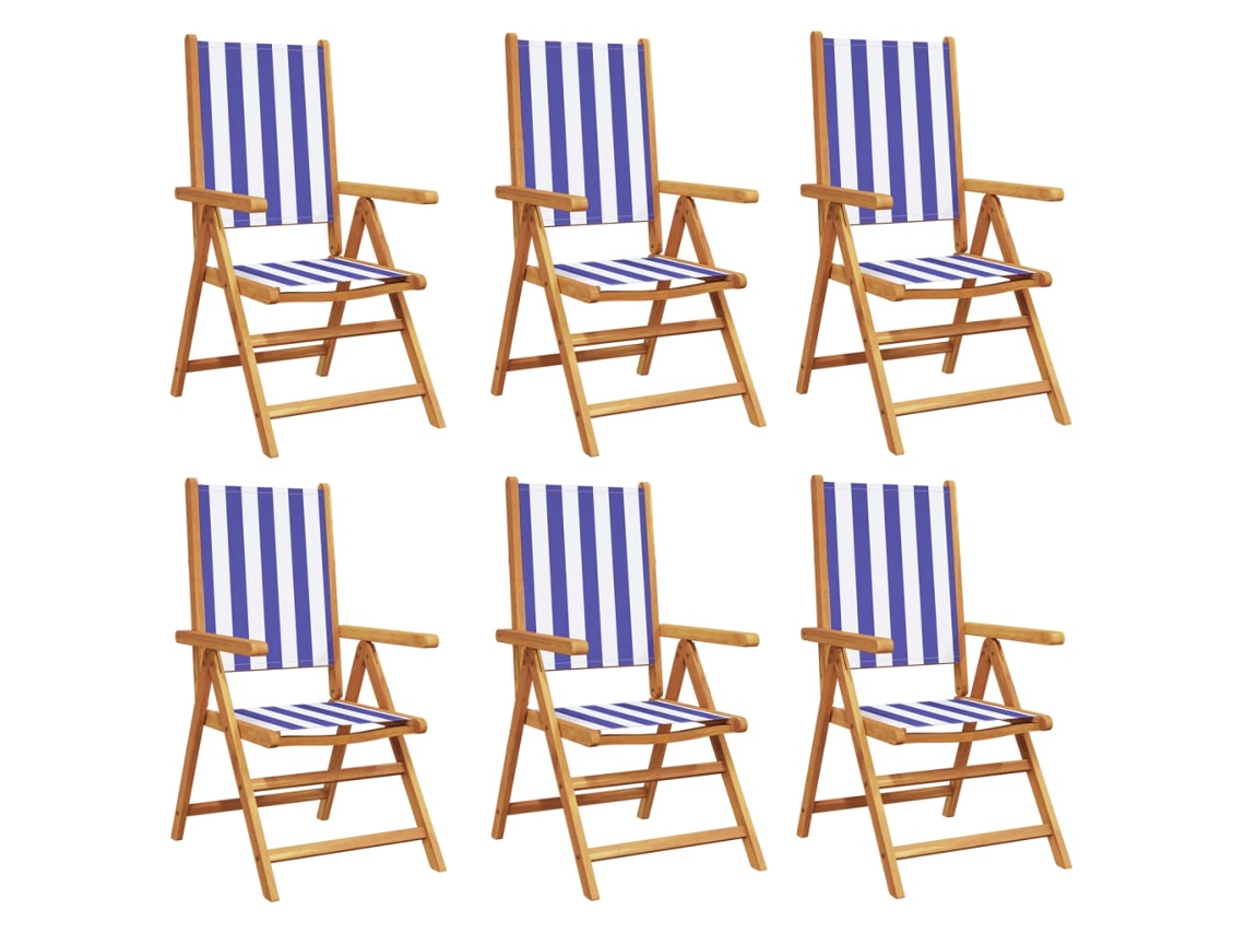 Maison Exclusive - Sillas Jardín Reclinables 6 Uds Madera Maciza Tela Azul Blanco