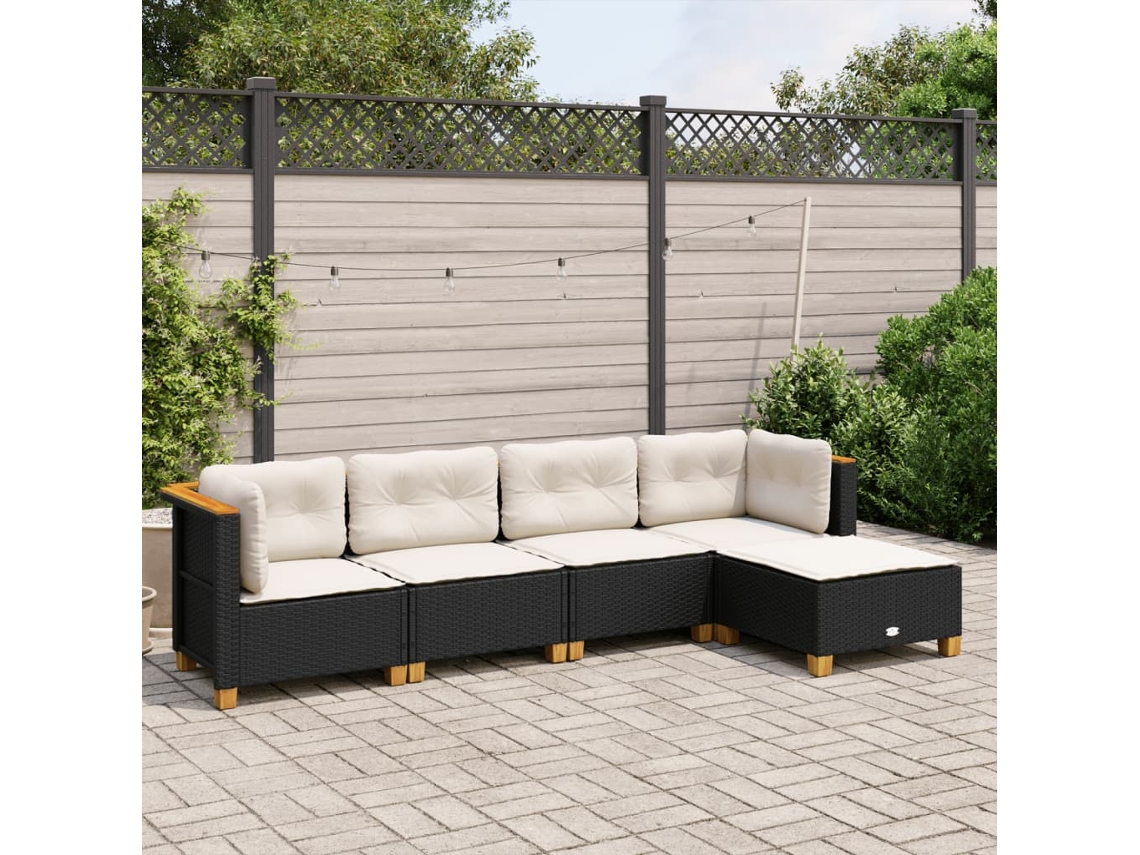 Conjunto de sofá de jardín con cojines de mimbre sintético negro, Dkd Home Decor