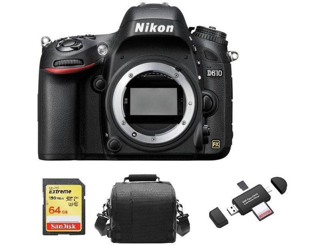 Réflex NIKON D610 Corpo + Tarjeta SD de 64GB + Funda para cámara