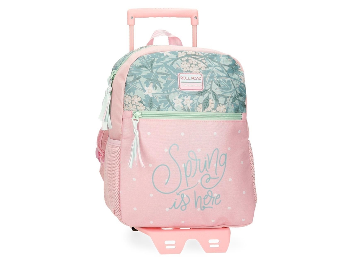 Mochila escolar con ruedas de poliéster rosa "Spring Is Here" con ruedas