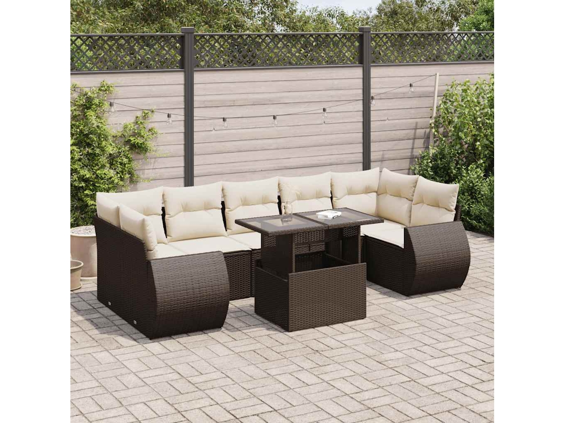 Conjunto de sofá de jardín de 8 piezas con cojines de mimbre marrón de DKD Home Decor