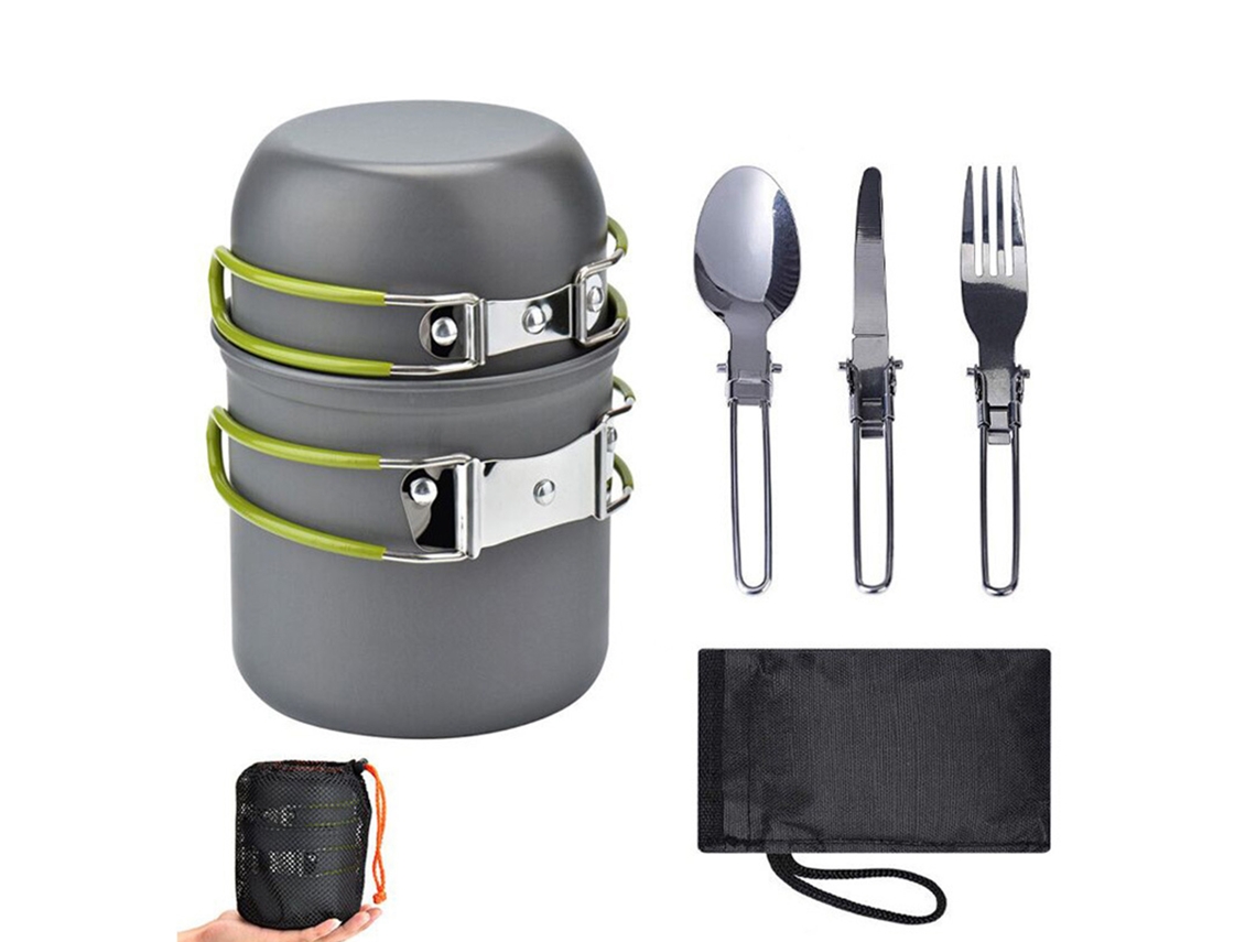 Juego de utensilios de cocina portátiles para acampar con cubiertos