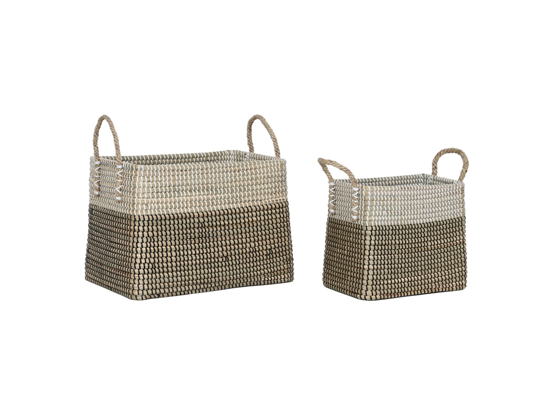 Set 2 Cesta Seagrass Tribal Blanco 44x25x38cm