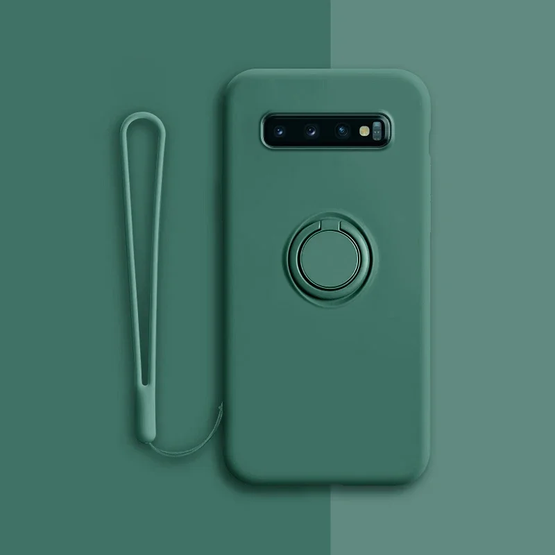 (samsung S10 Plus, Verde Oscuro) Funda Protectora De Silicona Suave Para Teléfonos Samsung Con Soporte De Anillo.