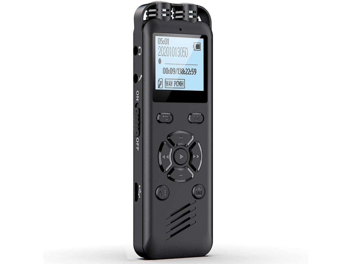 Grabadora de voz digital portátil de 32 GB para dictado de conferencias, MP3, recargable, Yizhood (negra)