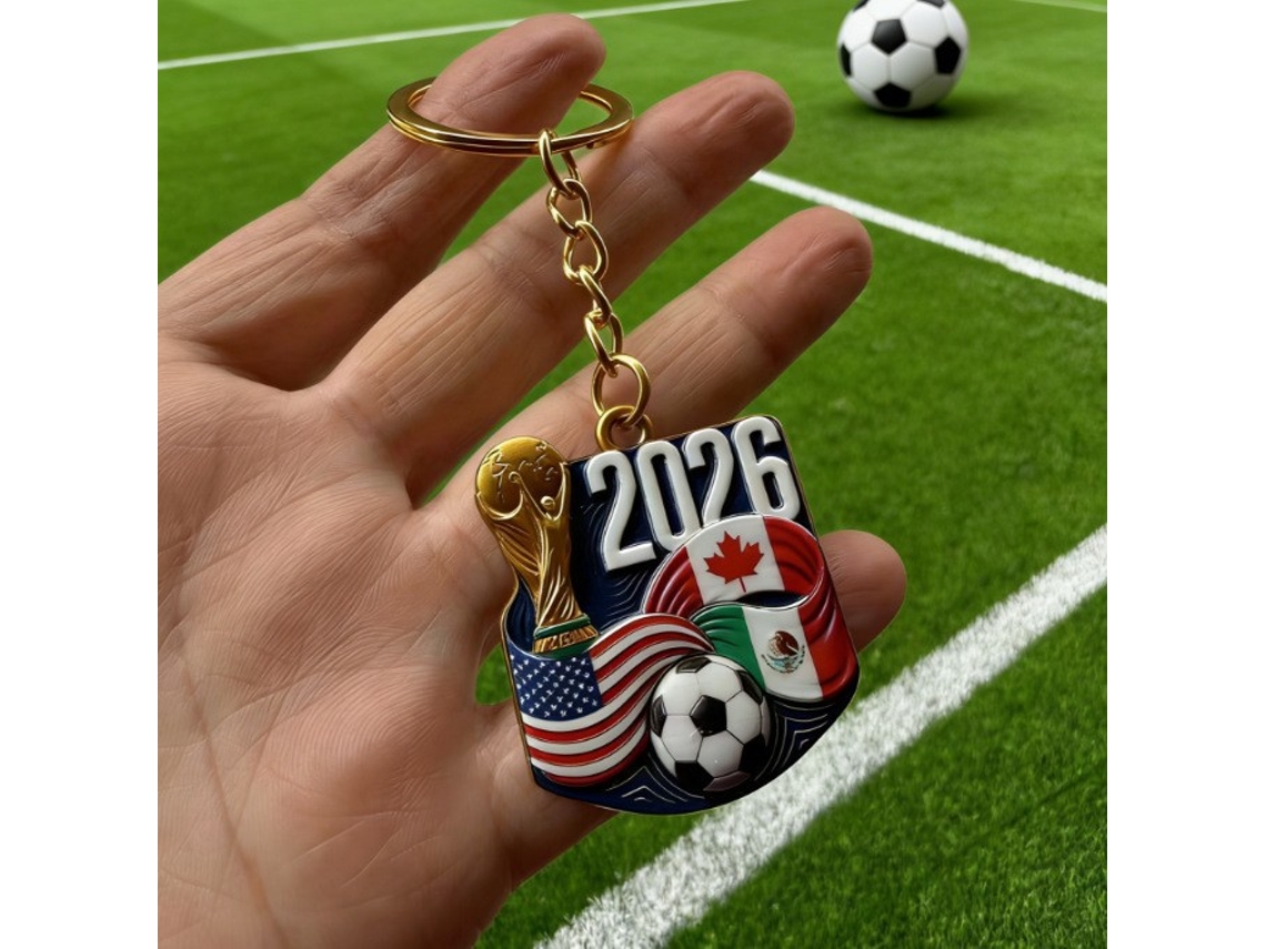Llavero Escudo Copa Fifa 2026 Canadá Ee.uu México, Relieve 3d Trofeo, Banderas Y Balón Fútbol, Accesorio Coleccionable Hincha Metal