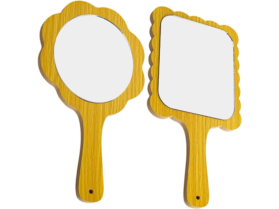Lot De 2 Miroirs De Maquillage Grossissants À Main Miroir De Led Portátil En Bois