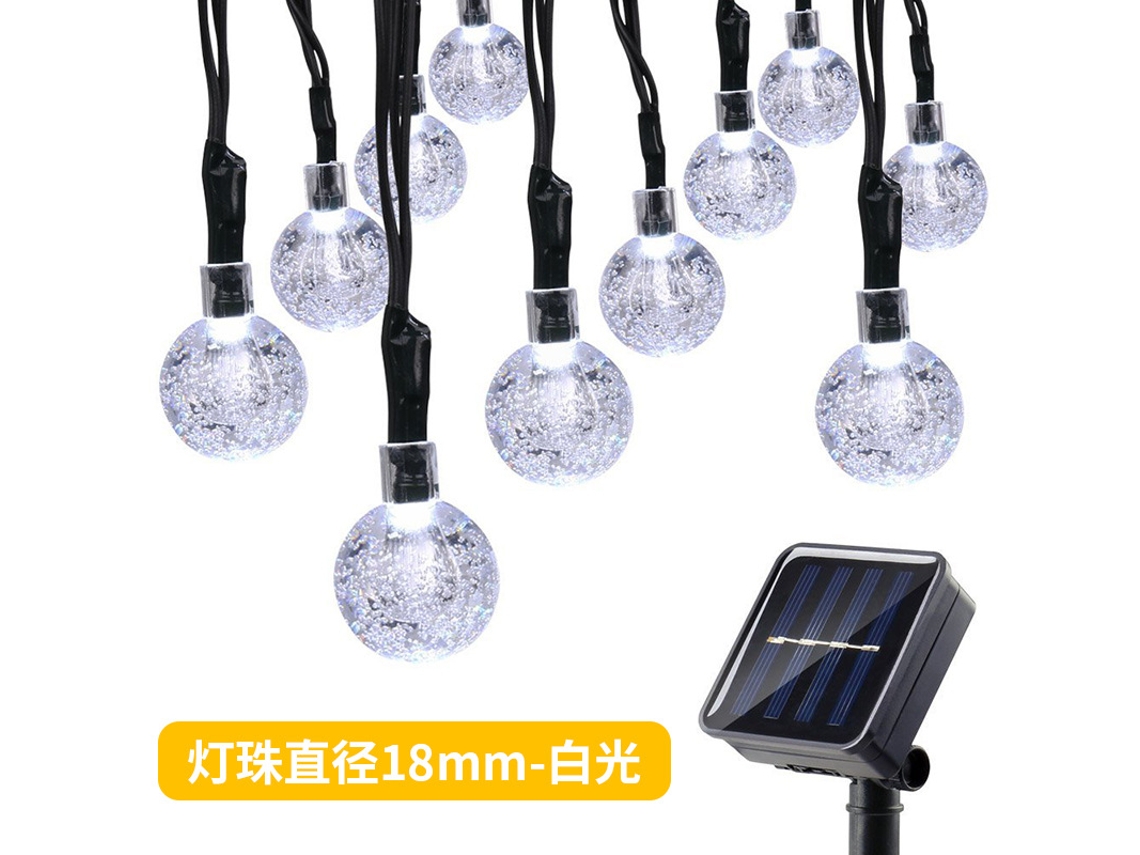 Guirnalda de luces solares con LED, diámetro exterior de 18 mm, luz blanca, 100 luces, 12 m, 8 modos, Chennnls