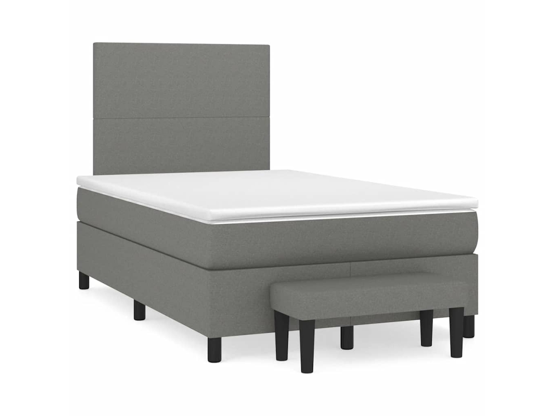 Cama Box Spring Con Colchón Tela Gris Oscuro 120x190 Cm