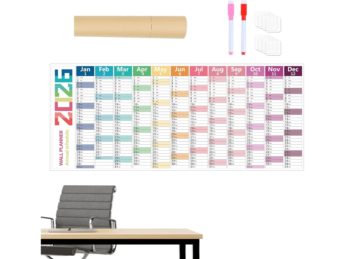 Calendário De Parede 2026- Agenda Apagável A Seco 100x42cm| Design Com Papel Quadriculado Grosso- Acadêmico|
