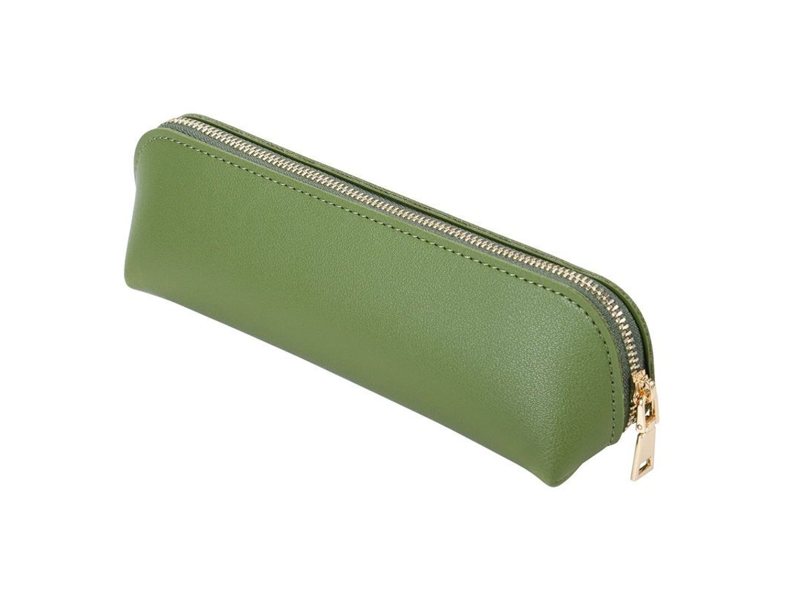 2026rebe-estuche De Cuero Delgado Con Cremallera Metálica Para Bolígrafos Y Lápices Talla Compacta (verde)