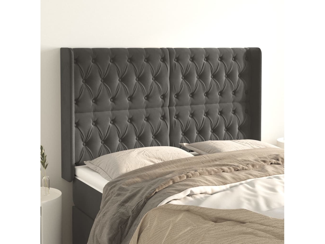 Cabecero Con Orejas De Terciopelo Gris Oscuro 163x16x118/128 Cm