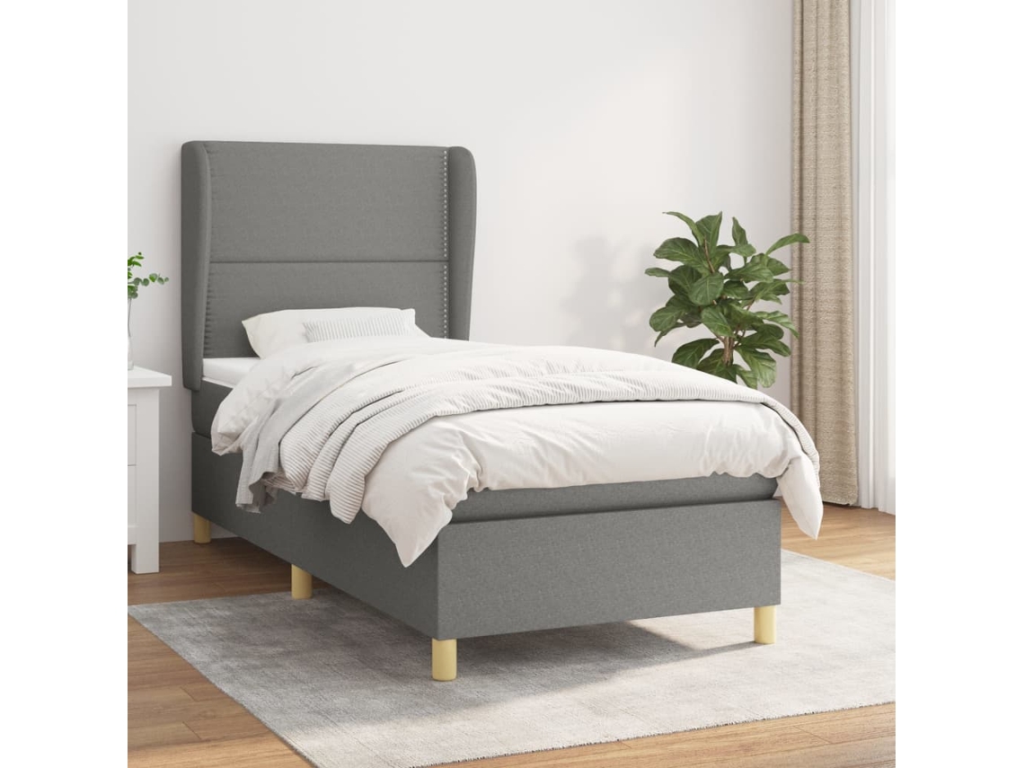 Cama Box Spring Con Colchón Tela Gris Oscuro 90x200 Cm