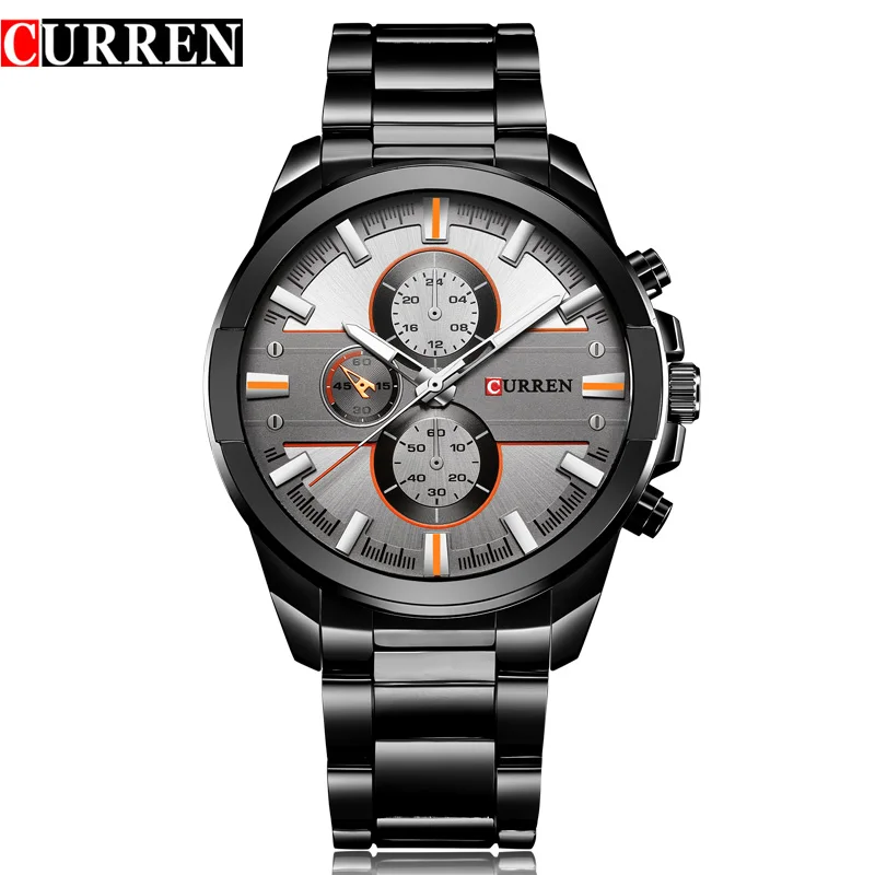 Reloj de negocios para hombre, totalmente de acero inoxidable (negro/gris), reloj informal resistente al agua para hombre.