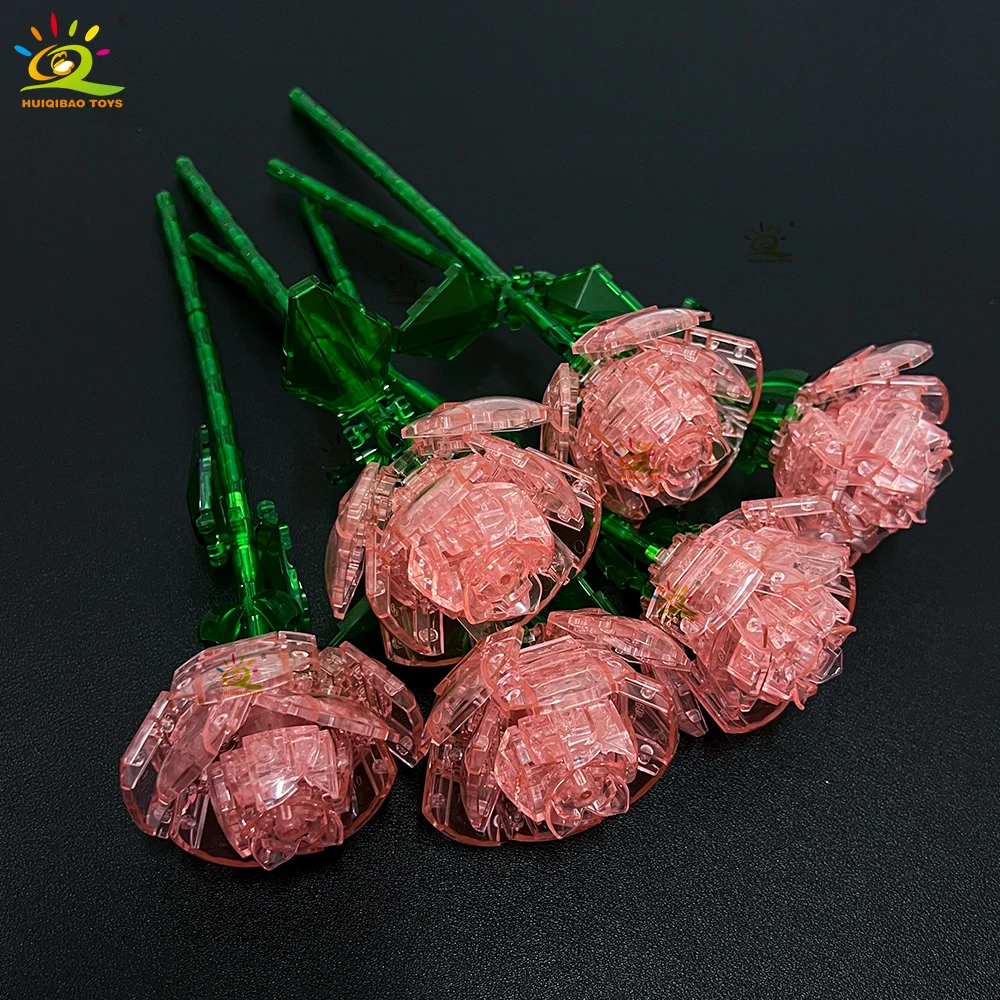(6 rosas) Bloques de construcción Moc Modelo Rosa Ramo preservado DIY