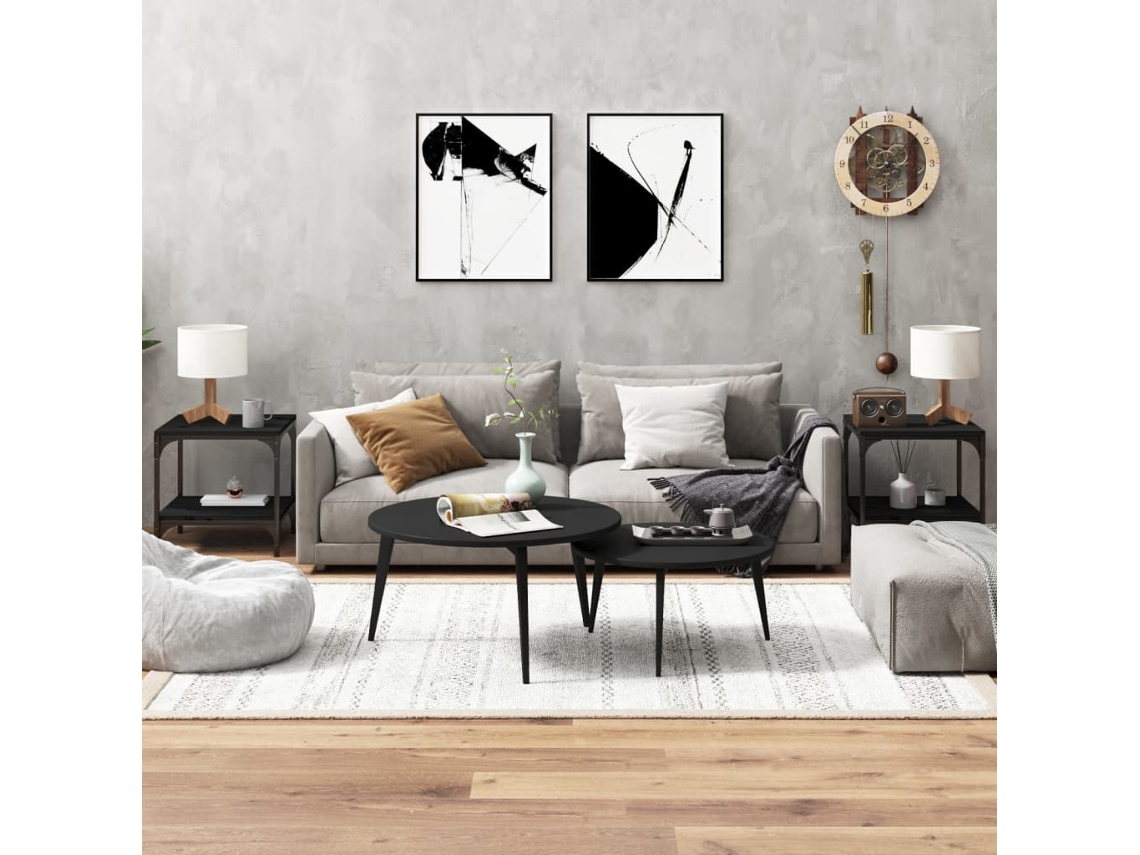 Mesas Auxiliares 2 Uds Madera Contrachapada Negro 40x40x40 Cm