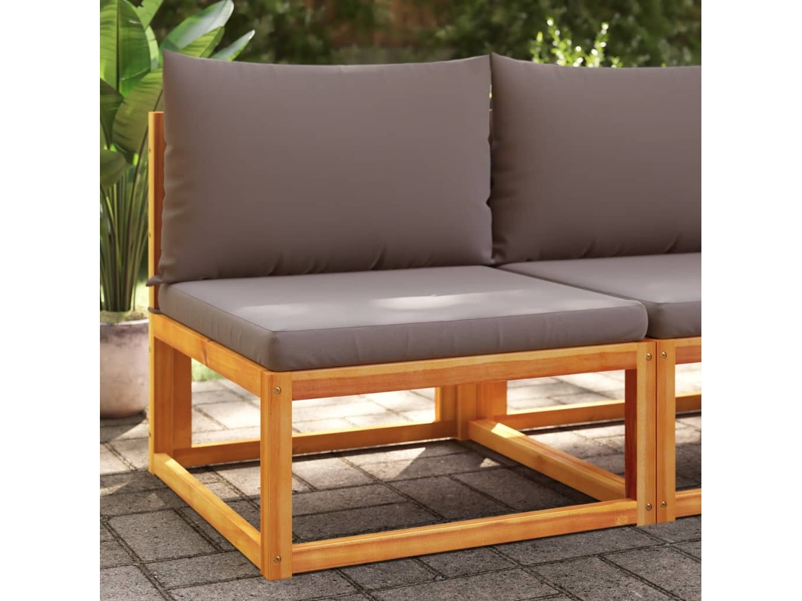 Sofá de jardín sin brazos con cojines, madera maciza de acacia, DKD Home Decor