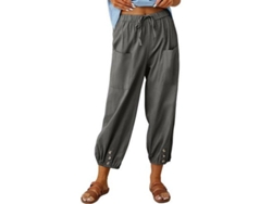 2026-pantalones Lantern Para Mujer Holgados De Lino Verano Con Bolsillos Pantalones Anchos S Gris Oscuro